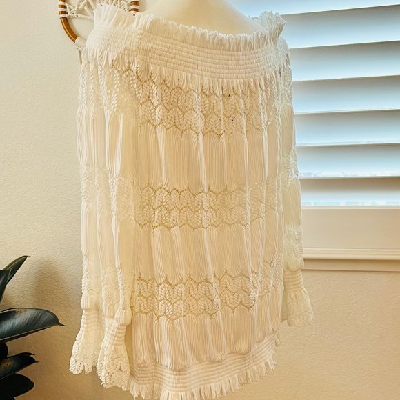 NWT Anthropologie Deletta Riley Long Sleeve Off-shoulder Crochet Lace Smock Top - Picture 9 of 14